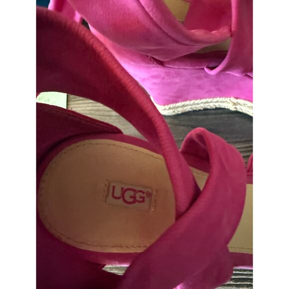 UGG Wedge Magenta Suede Nubuck Leather Espadrille Crossover Platforms Sz. 8.5 - Picture 9 of 10